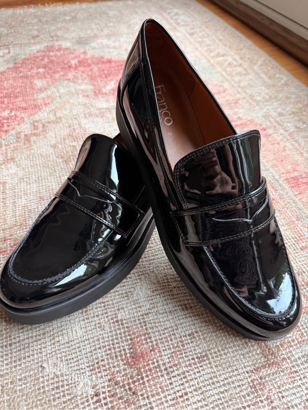 Franco Sarto Black Patent Leather Penny Loafers